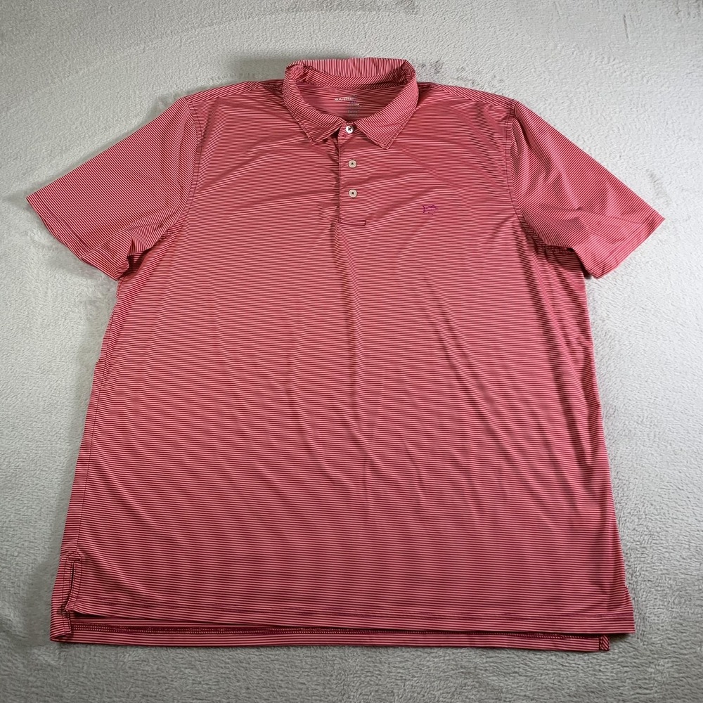 Southern Tide Polo Shirt Mens 2XL Pink Stripe Brrr Golf Performance Stretch